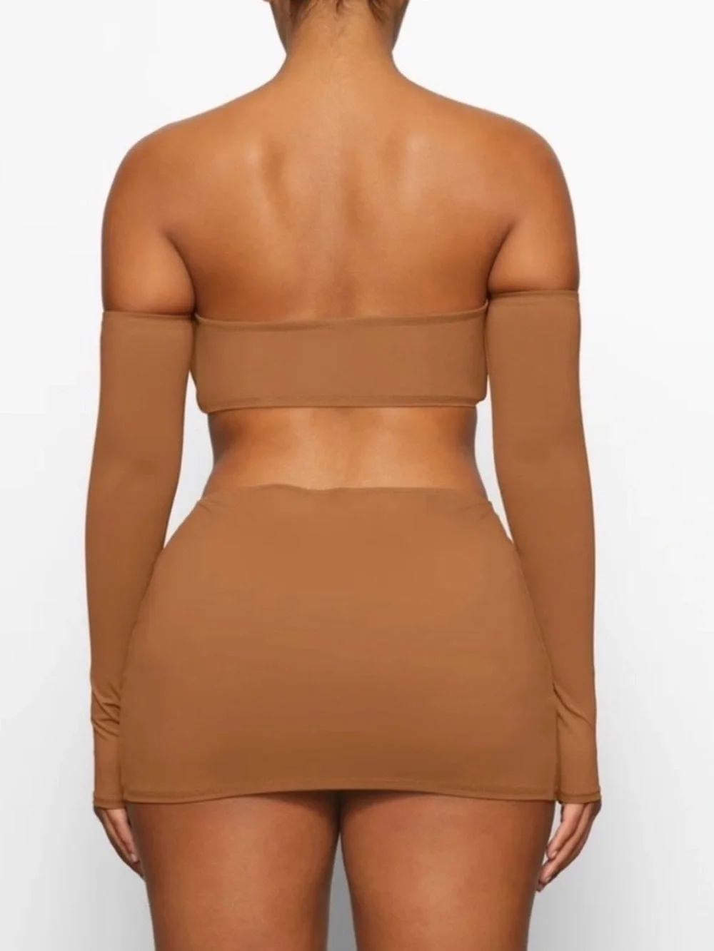 Skims Swim NWT Ruched Drawstring Mini Skirt Cover up Almond Brown Size XXS